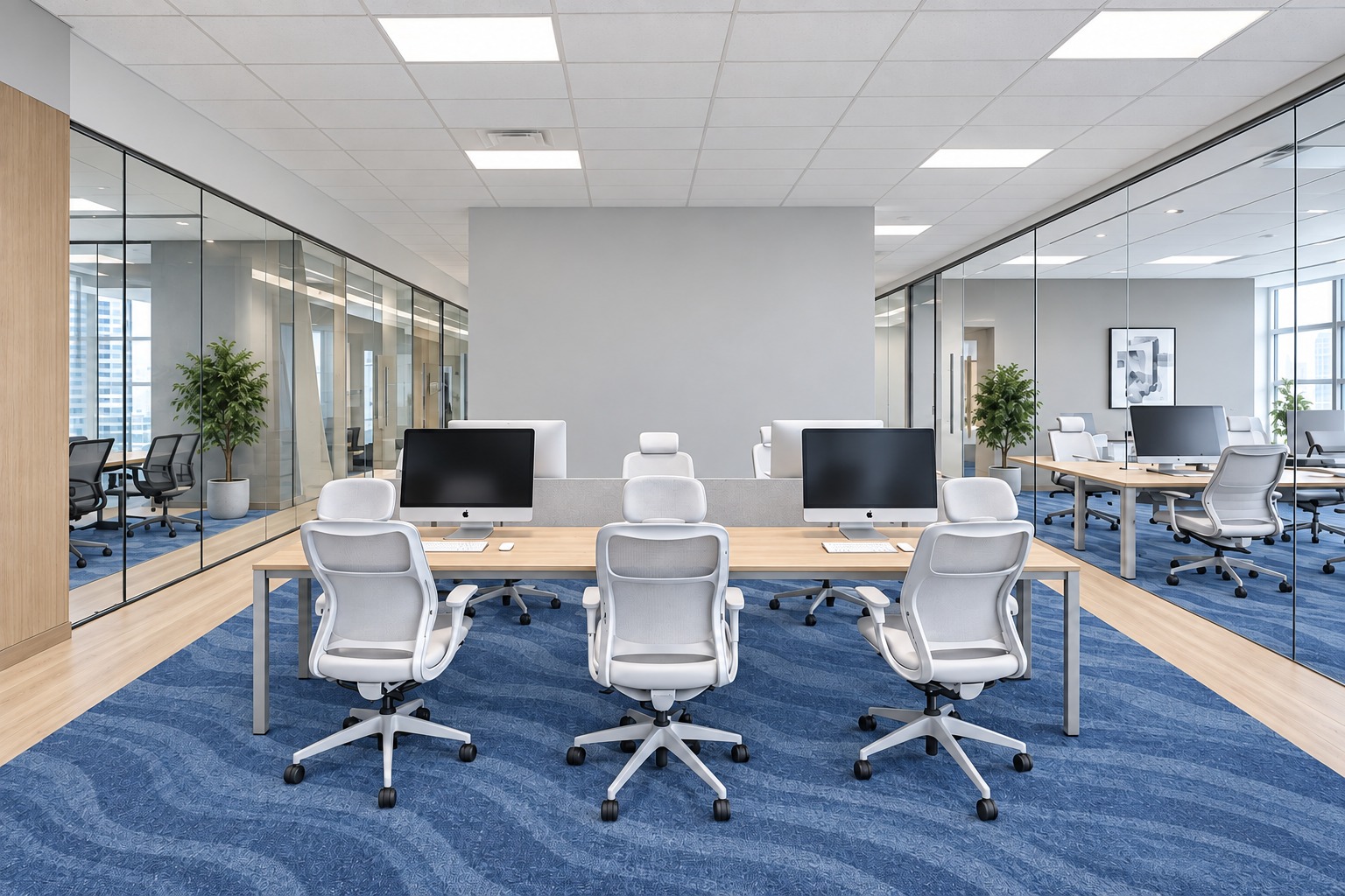 Shared workspace with team desks at SABA Offices