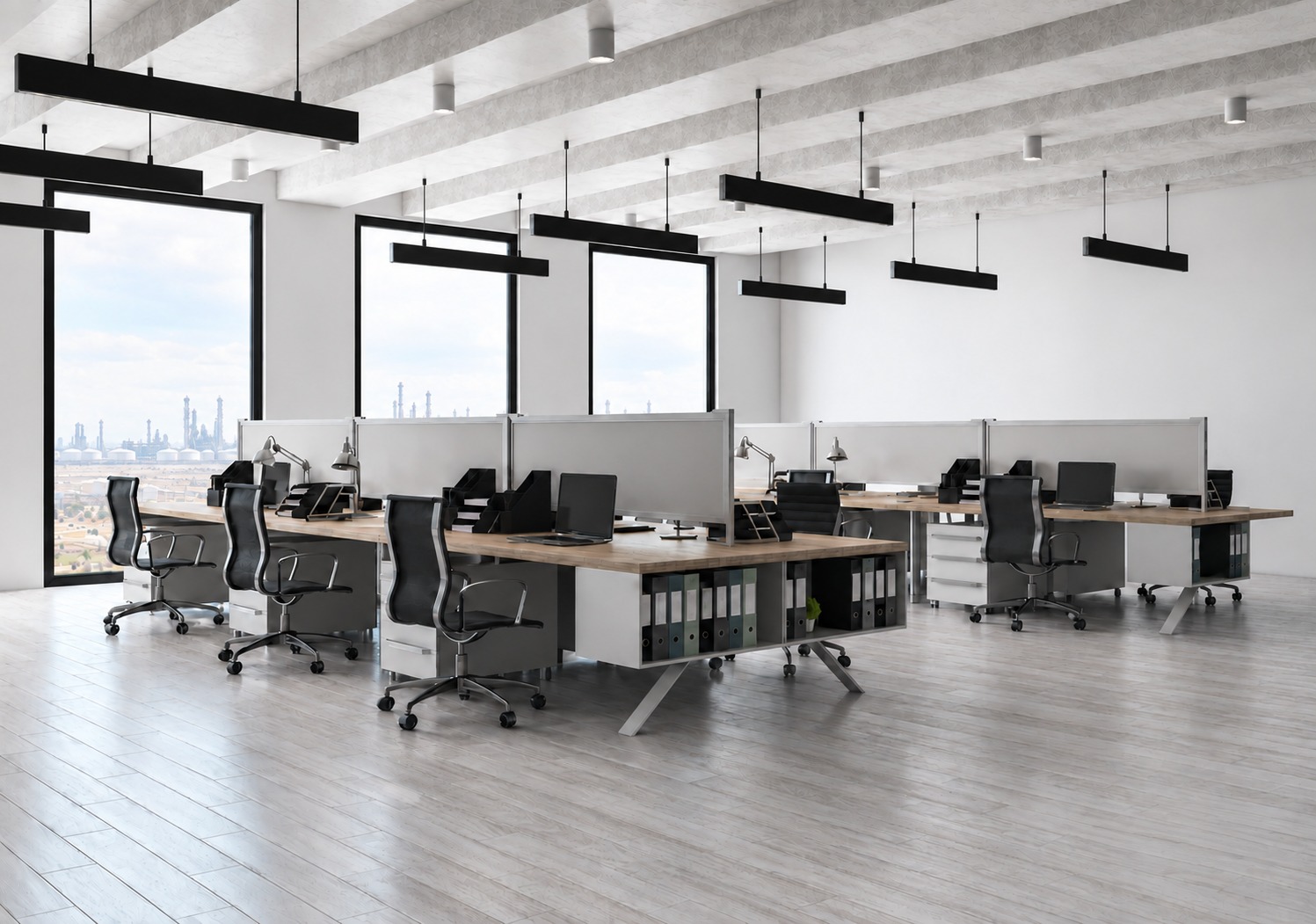 Industrial-style open workspace at SABA Offices, Jubail Industrial City
